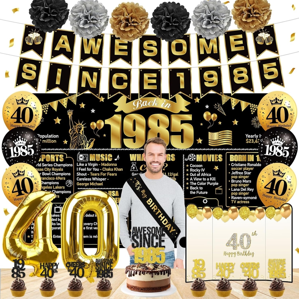 Black and Gold Birthday Party Decoration Set